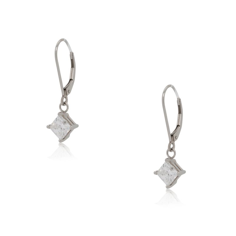 18k White Gold 2.02ctw GIA Princess Cut Diamond Dangle Earrings