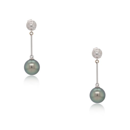 18k White Gold Tahitian Pearl Dangle Earrings