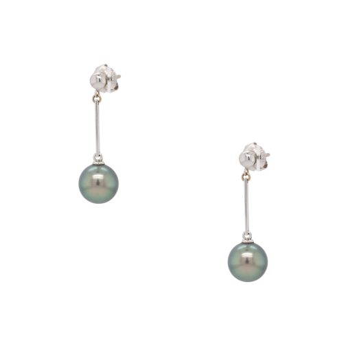 18k White Gold Tahitian Pearl Dangle Earrings