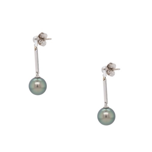 18k White Gold Tahitian Pearl Dangle Earrings