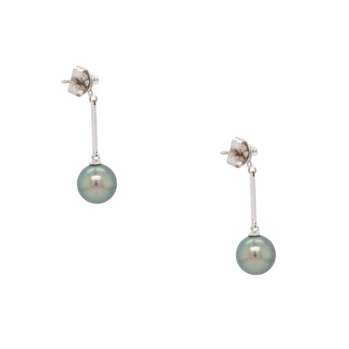 18k White Gold Tahitian Pearl Dangle Earrings