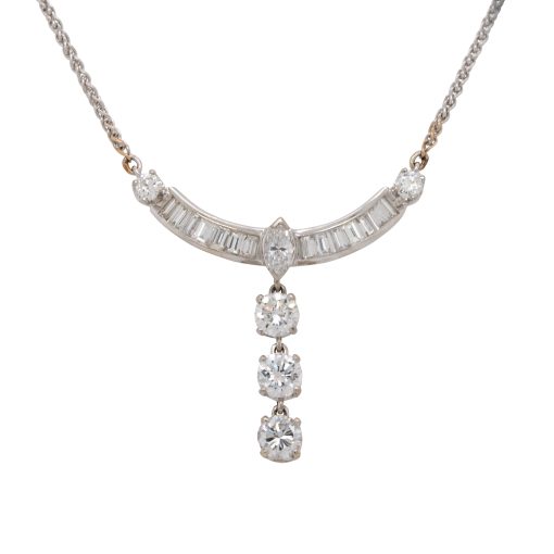 18k White Gold Multi Shape Diamond Dangle Necklace