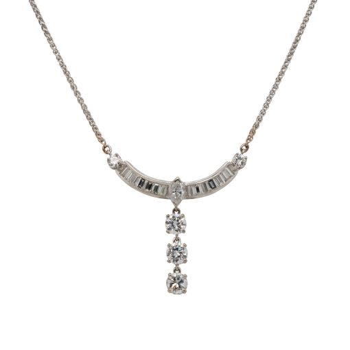 18k White Gold Multi Shape Diamond Dangle Necklace