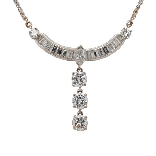 18k White Gold Multi Shape Diamond Dangle Necklace