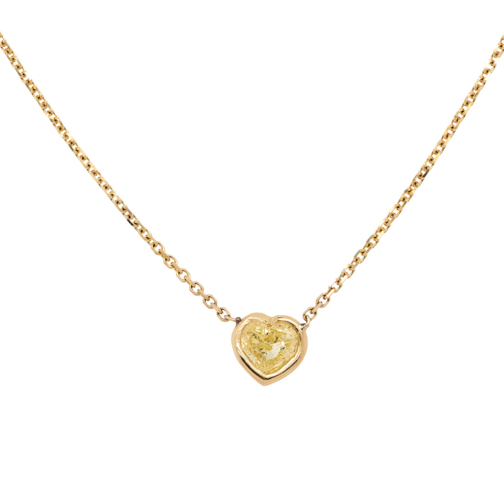 18k Yellow Gold Diamond Heart Pendant with Chain