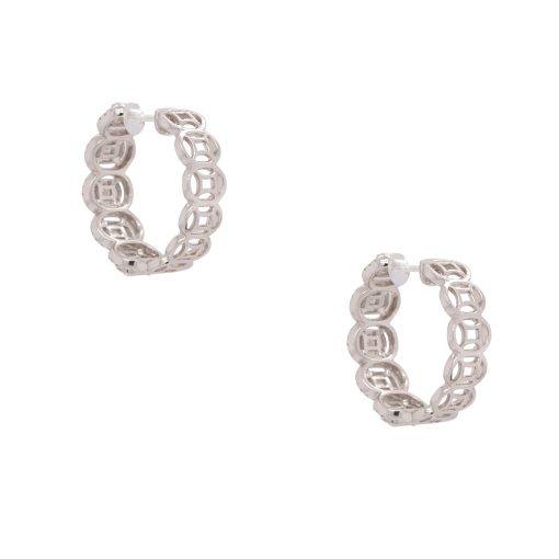 18k White Gold 2.05ctw Round & Baguette Diamond Illusion Hoop Earrings