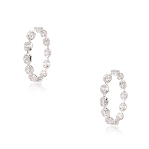 18k White Gold 3.33ctw Diamond Station Hoop Earrings