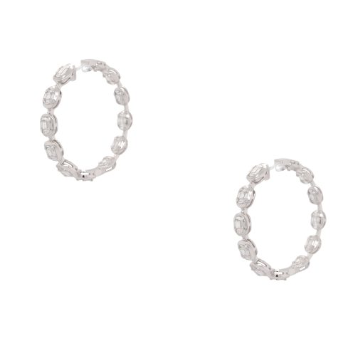 18k White Gold 3.33ctw Diamond Station Hoop Earrings