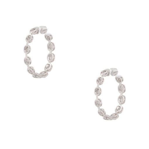 18k White Gold 3.33ctw Diamond Station Hoop Earrings