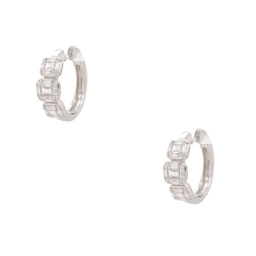 18k White Gold 3.49.ctw Diamond Three Station Hoop Earrings 