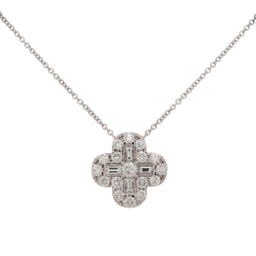 18k White Gold 1.99ctw Diamond Clover Necklace