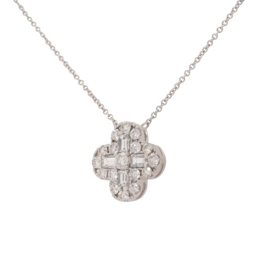 18k White Gold 1.99ctw Diamond Clover Necklace