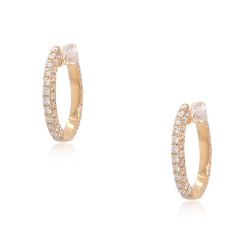 18k Yellow Gold 3.79ctw All Diamond Pave Hoop Earrings