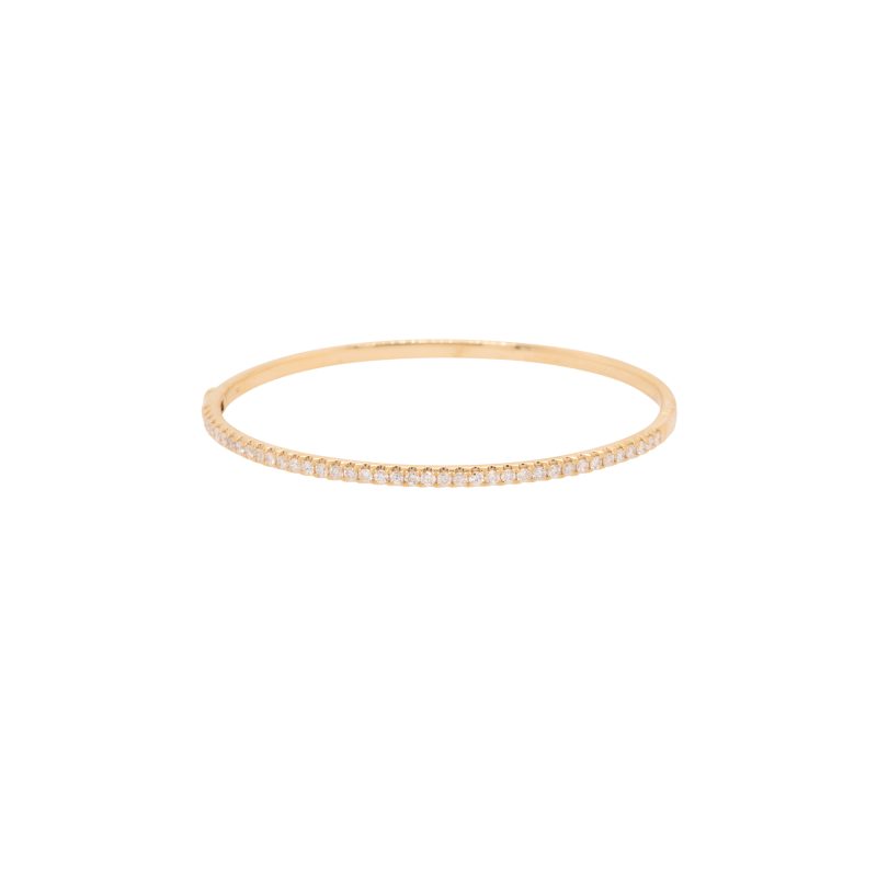 18k Yellow Gold 1.00ctw Diamond Pave Thin Bangle Bracelet