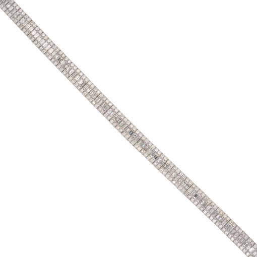 18k White Gold 8.11ctw Round & Baguette Diamond Pave Bracelet