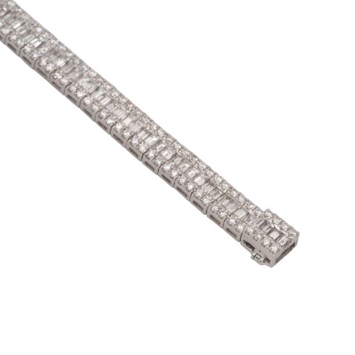 18k White Gold 8.11ctw Round & Baguette Diamond Pave Bracelet