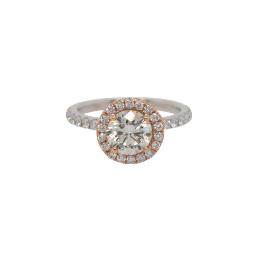 18k Two Tone 2.63ctw GIA Natural Round Brilliant Diamond Halo Engagement Ring