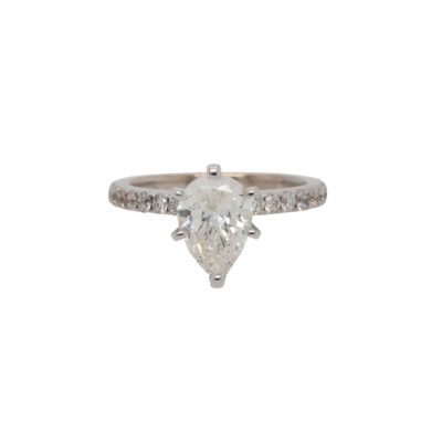 18k White Gold GIA Certified 1.71ct Pear Shape Diamond Engagement Ring