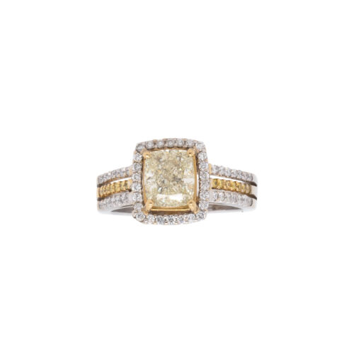 14k Two Tone 2.03ct Natural Cushion Cut Fancy Yellow Wide Ring - Image 6