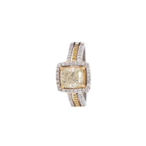 14k Two Tone 2.03ct Natural Cushion Cut Fancy Yellow Wide Ring - Image 7