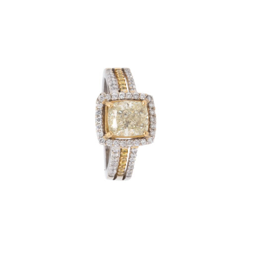 14k Two Tone 2.03ct Natural Cushion Cut Fancy Yellow Wide Ring - Image 8