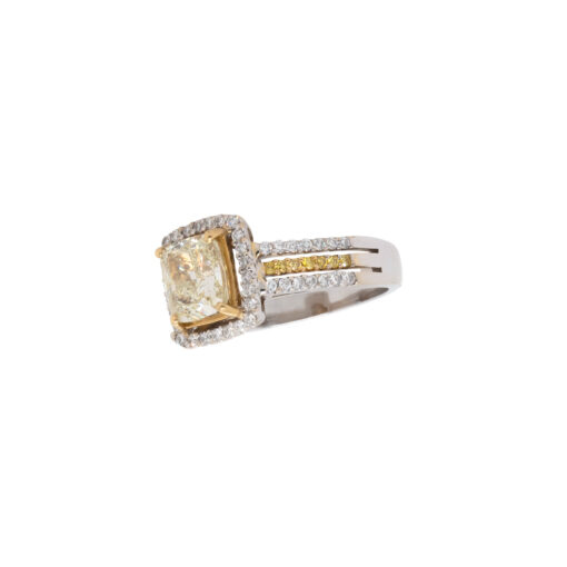 14k Two Tone 2.03ct Natural Cushion Cut Fancy Yellow Wide Ring - Image 11