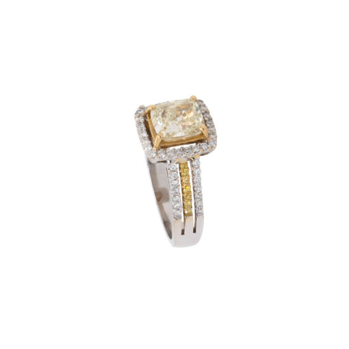 14k Two Tone 2.03ct Natural Cushion Cut Fancy Yellow Wide Ring - Image 9