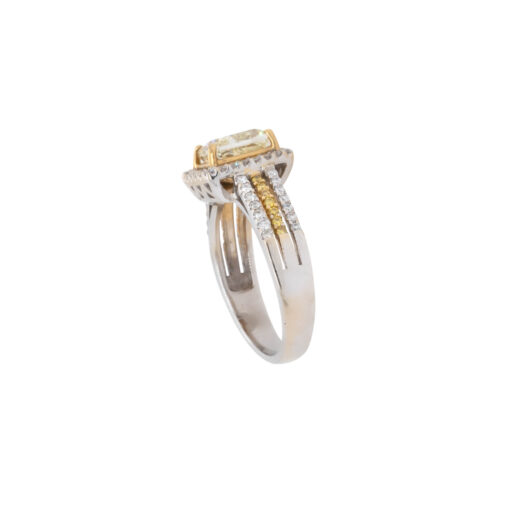 14k Two Tone 2.03ct Natural Cushion Cut Fancy Yellow Wide Ring - Image 12