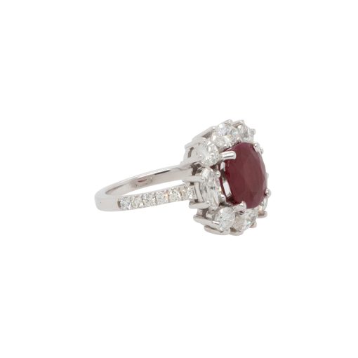 18k White Gold GIA Certified Oval Cut Ruby Wide Cluster Ring