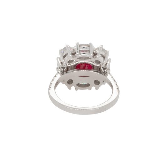 18k White Gold GIA Certified Oval Cut Ruby Wide Cluster Ring