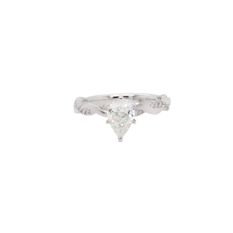 18k White Gold GIA Certified 1.01ct Pear Shape Twisted Engagement Ring