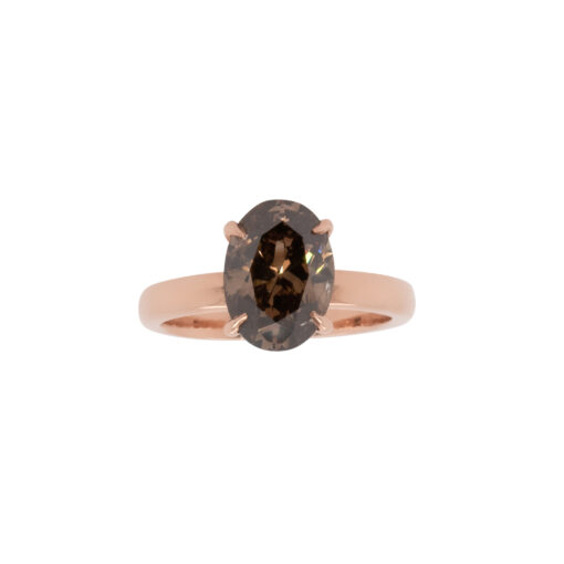 14k Rose Gold 3.30ct Natural Oval Cut Fancy Brown Diamond Solitaire Ring - Image 8