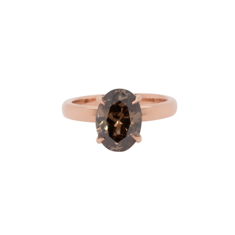 14k Rose Gold 3.30ct Natural Oval Cut Fancy Brown Diamond Solitaire Ring