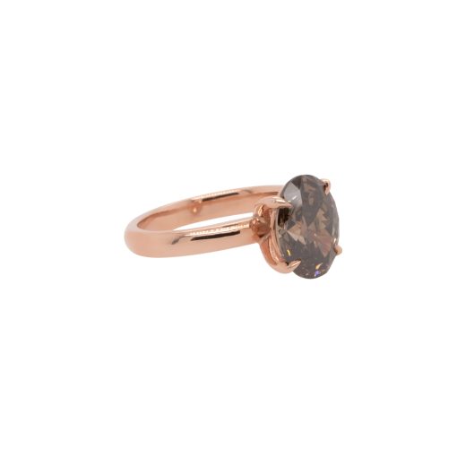 14k Rose Gold 3.30ct Natural Oval Cut Fancy Brown Diamond Solitaire Ring