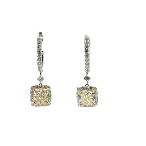 18k White and Rose Gold 3.31ctw GIA Certified Cushion Cut Diamond Dangle Earrings - Image 7