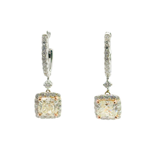 18k White and Rose Gold 3.31ctw GIA Certified Cushion Cut Diamond Dangle Earrings - Image 9