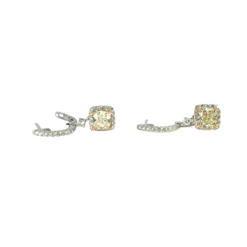 18k White and Rose Gold 3.31ctw GIA Certified Cushion Cut Diamond Dangle Earrings - Image 10