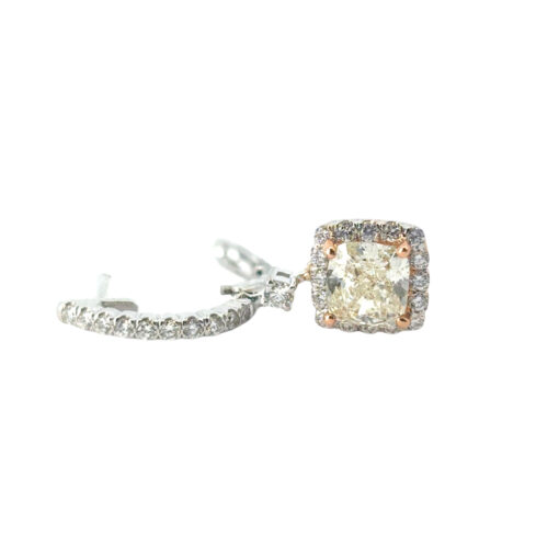 18k White and Rose Gold 3.31ctw GIA Certified Cushion Cut Diamond Dangle Earrings - Image 11