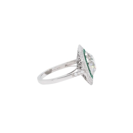 Platinum 3.66ct Natural Round Brilliant Diamond & Emerald Ring