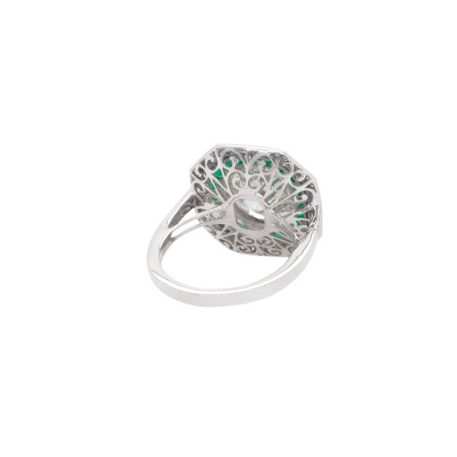 Platinum 3.66ct Natural Round Brilliant Diamond & Emerald Ring