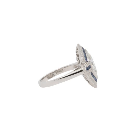 Platinum 1.32ct Marquise Cut Natural Diamond & Sapphire Shield Ring