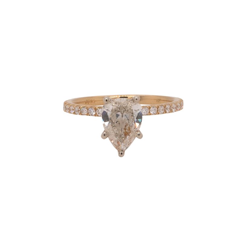 18k Yellow Gold 1.39ct Natural Pear Shape Diamond Engagement Ring  