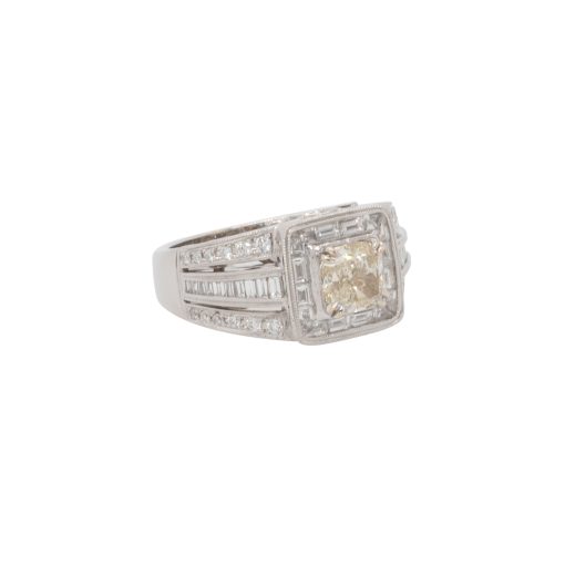 18k White Gold 1.52ct Natural Cushion Cut Diamond Pave Wide Ring