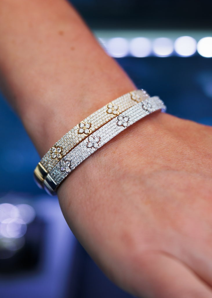 Yellow and White Gold Diamond-Crusted Bangles - Diamonds By Raymond Lee