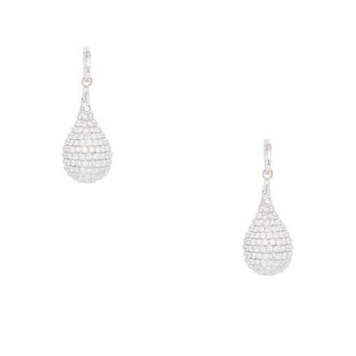 18kt White Gold 10.96ctw Natural Diamonds Pave Dangle Ball Earrings