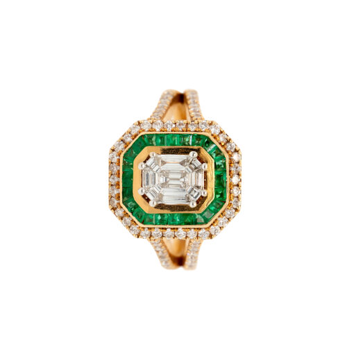 18k Yellow Gold 0.91ctw Diamond and 0.55ctw Emerald Multi Stone Octagonal Shape Ring - Image 18