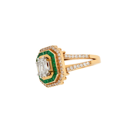 18k Yellow Gold 0.91ctw Diamond and 0.55ctw Emerald Multi Stone Octagonal Shape Ring - Image 7