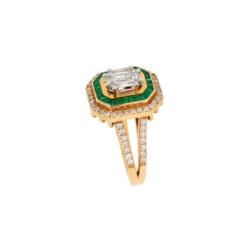 18k Yellow Gold 0.91ctw Diamond and 0.55ctw Emerald Multi Stone Octagonal Shape Ring - Image 13