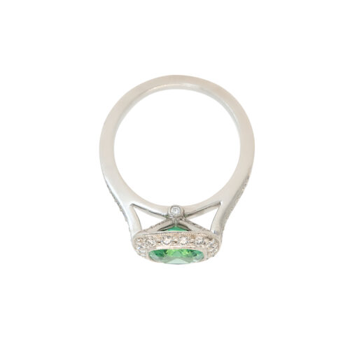 Tiffany & Co. Platinum Cushion Cut Tourmaline Green Center Gemstone with 0.38ctw Diamond Halo Ring - Image 10