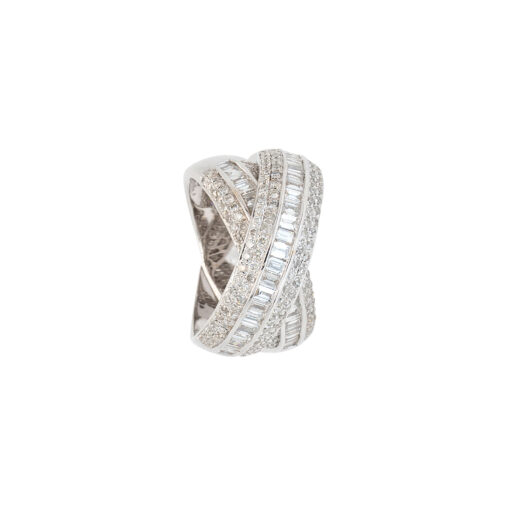 18k White Gold 2.60ctw Round Brilliant and Baguette Natural Diamond Crossover Ring - Image 9